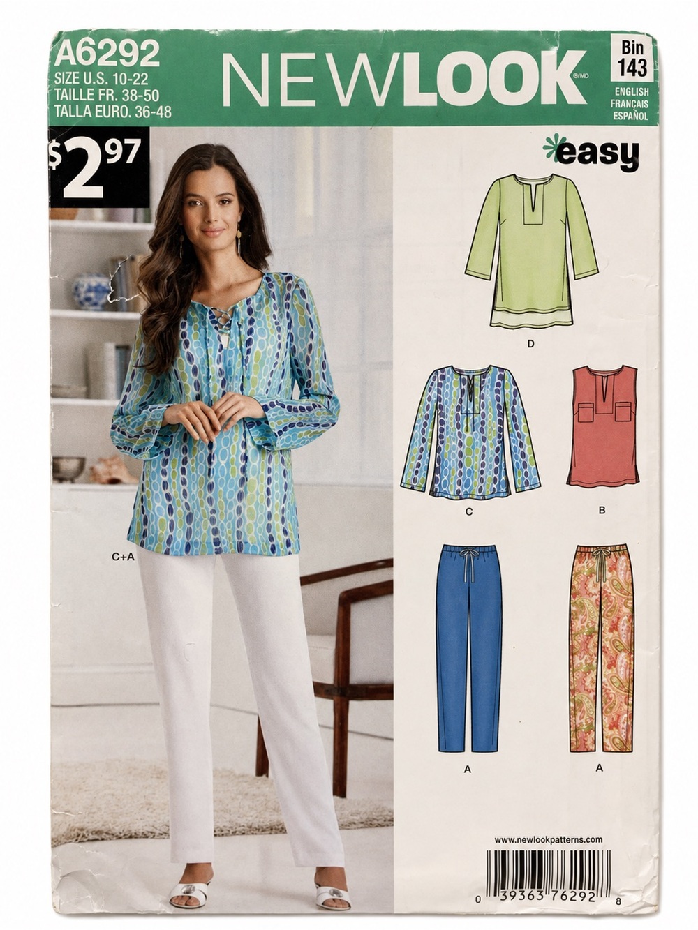 New Look A6292 Easy Tops Pants Sewing Pattern Sizes 10–22 Uncut